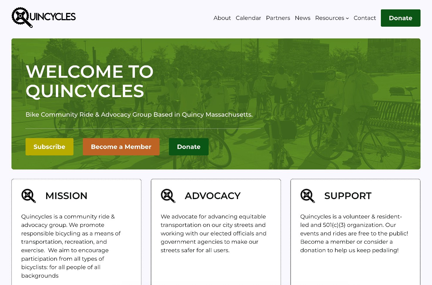Thumbnail image of Quincycles homepage.