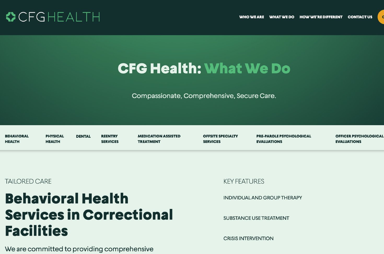 Thumbnail image of CFG Health homepage.