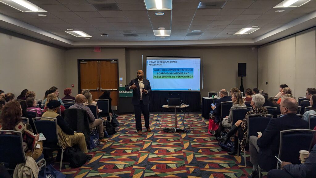 Eddrick Martin from Elevated Momentum giving a talk called Bottom-Up Board Leadership