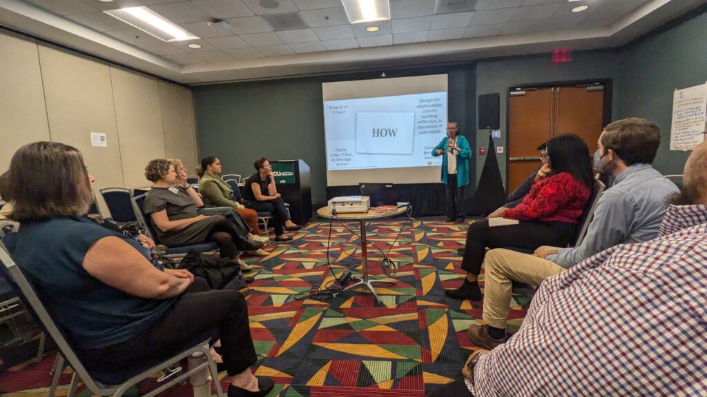 Simone John and Maureen White from Interaction Institute for Social Change giving a talk called Getting Started with Racial Affinity Groups