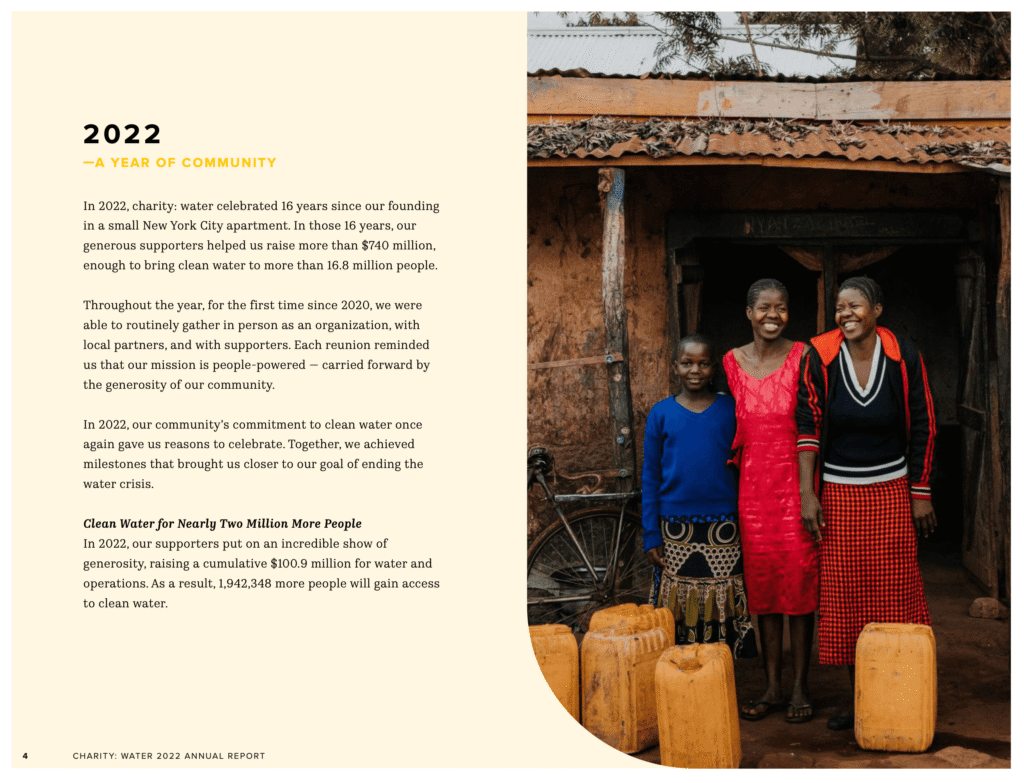 Charity Water 2022 annual report page 4