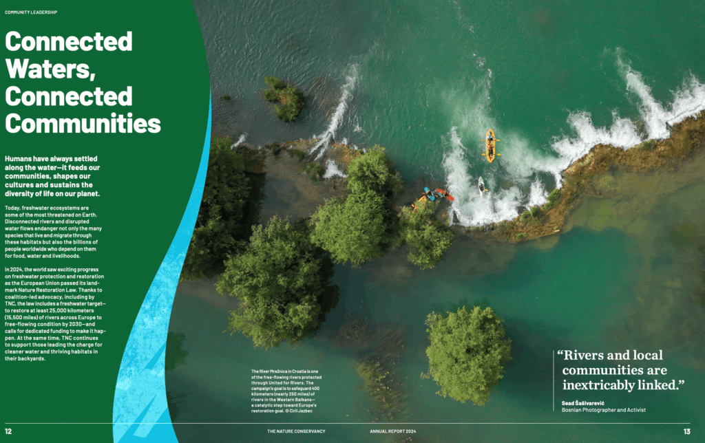 The Nature Conservancy 2024 annual report spread pages 12 and 13