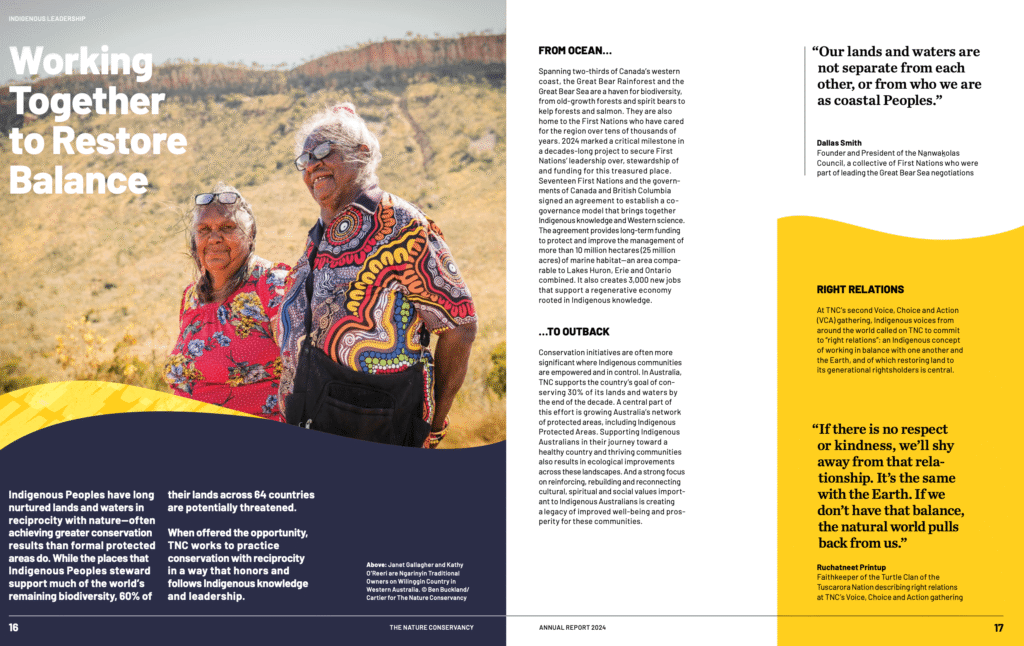 The Nature Conservancy 2024 annual report spread pages 16 and 17