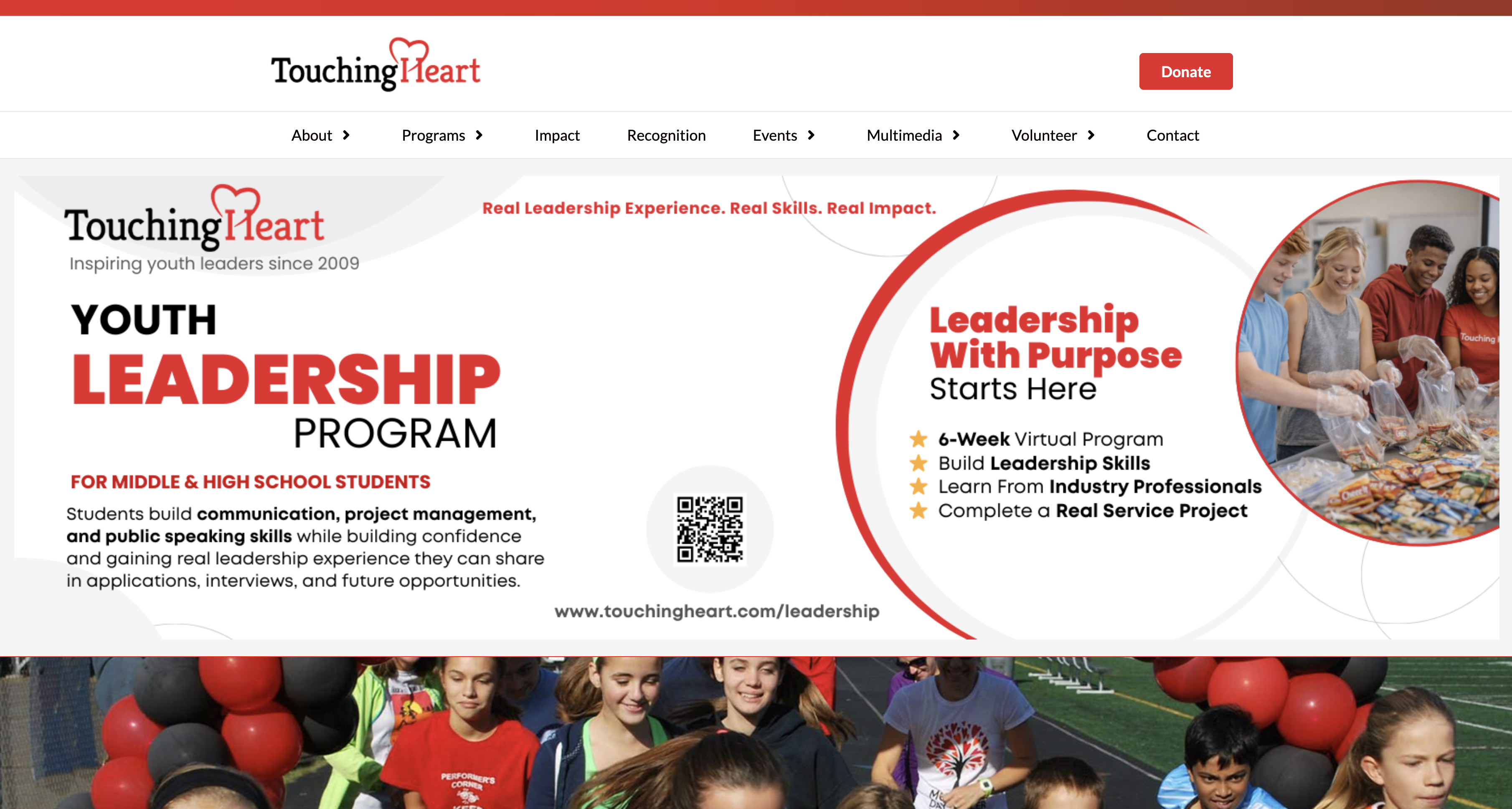 Current homepage screenshot of Touching Heart website