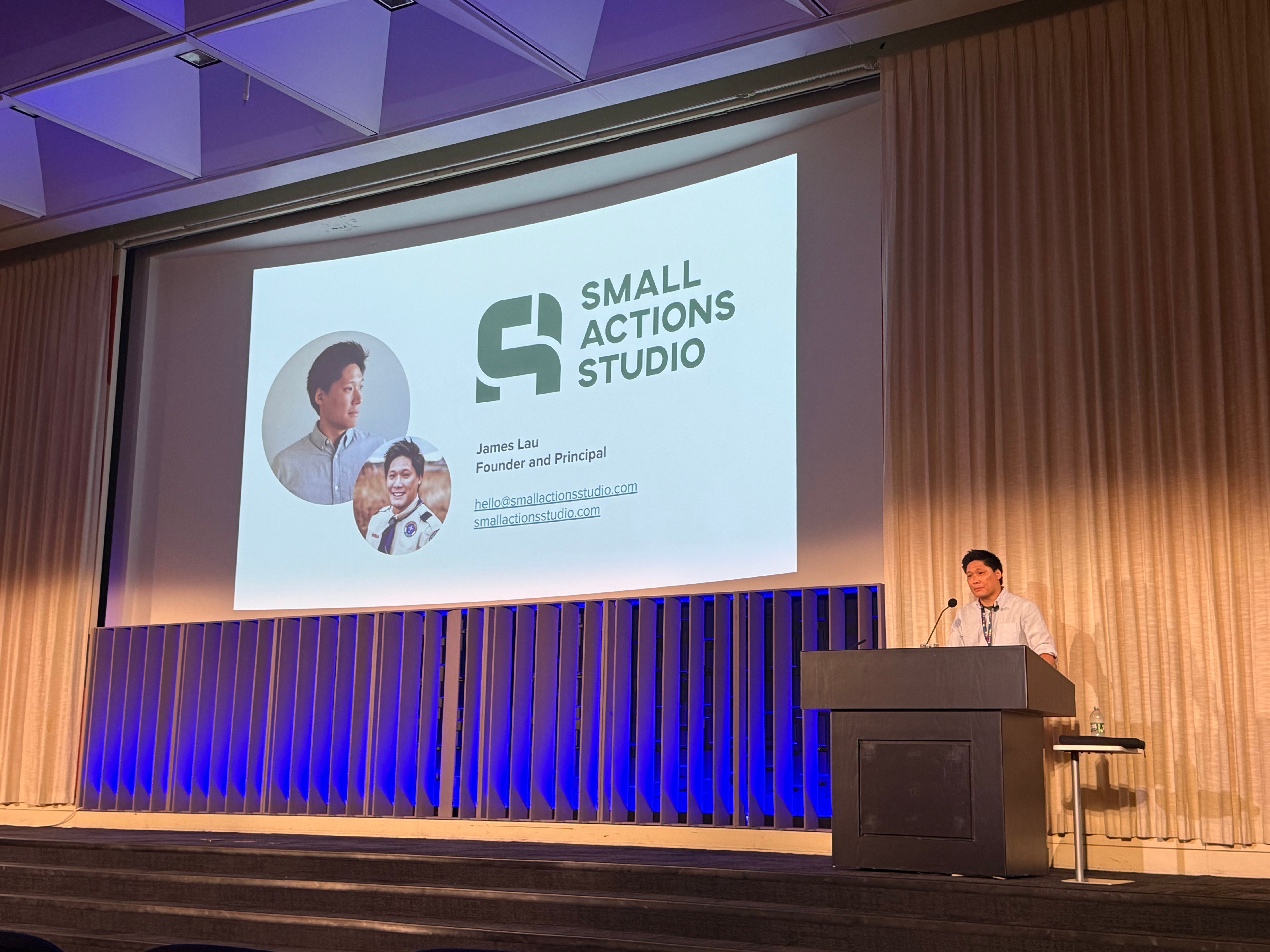 Picture of James Lau giving his talk on stage at ColorCode: Buffalo 2026 conference