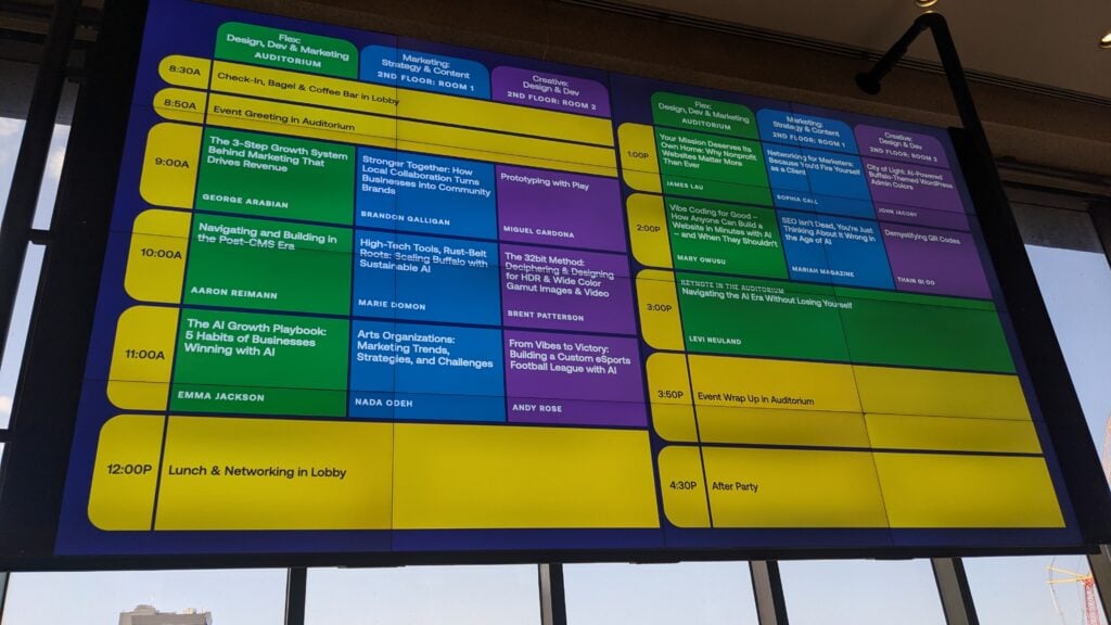 ColorCode: Buffalo schedule being projected on a large LCD monitor