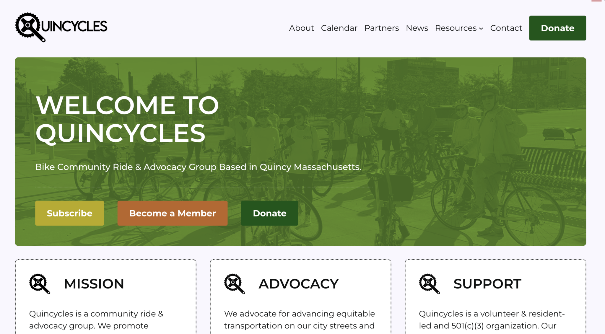 Quincycle's website homepage